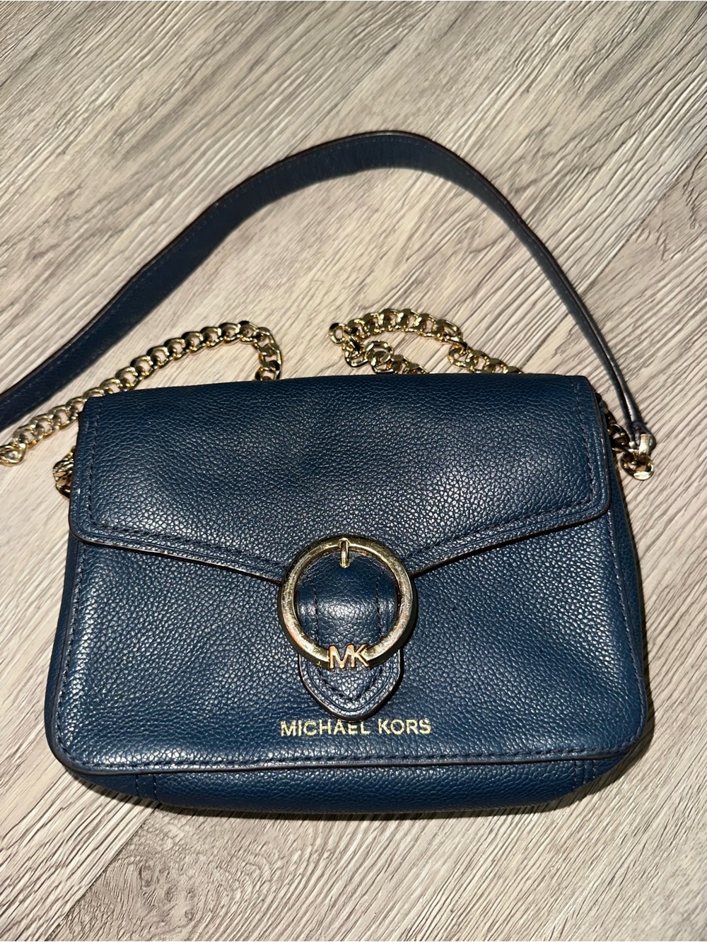 Michael Kors Wanda Navy Blue Leather Small Crossbody Bag Purse